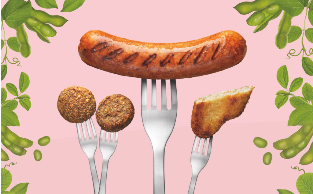 Vegokorv, falafel och vegoschnitzel på gaffel - Anamma