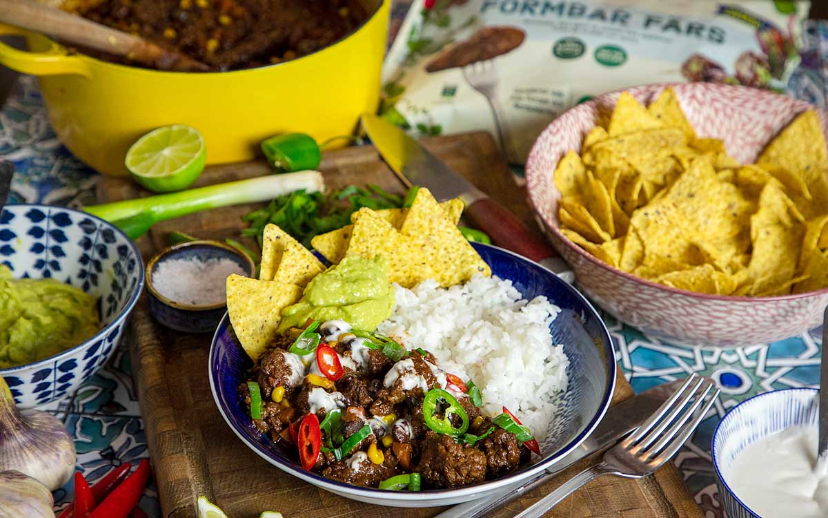 Chili sin carne med ris och nachos - Anamma